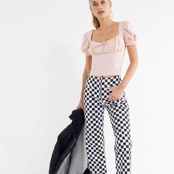 NWT Urban Outfitters UO Cassia Puff sleeve crop top shirred back in Rose Pink Md - Picture 14 of 16